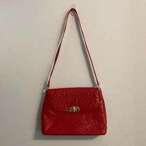 Corbeau Ostrich Leather Handbag Style No. 952 Color: Flame Red NWOT